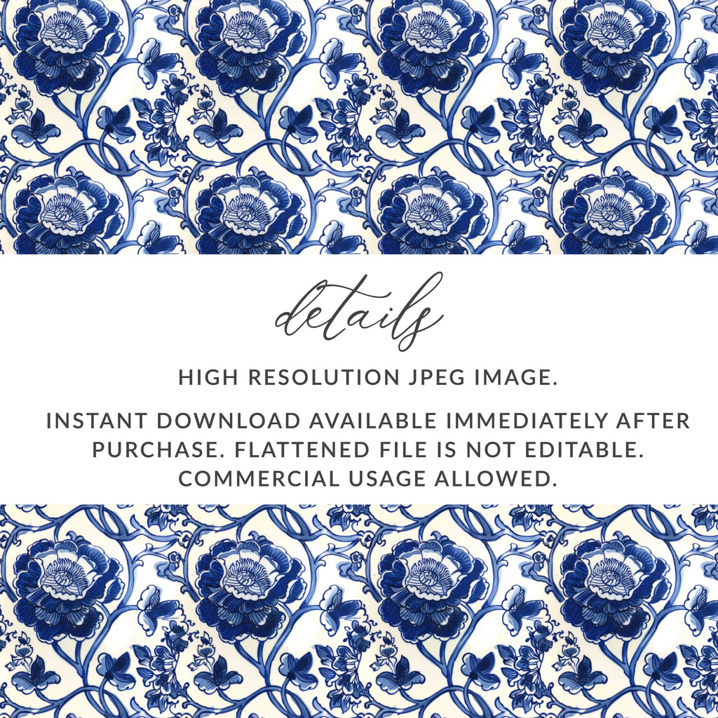 High Resolution Blue Floral Pattern Instant Download Image