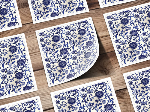 Elegant Blue Floral Pattern Stickers Set for Decor