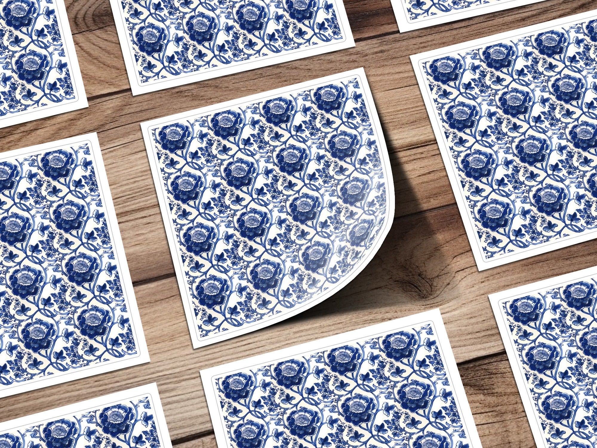 Elegant Blue and White Floral Pattern Wall Art Print