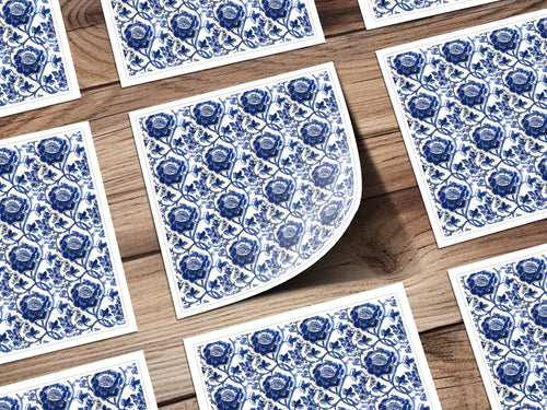Elegant Blue and White Floral Pattern Wall Art Print
