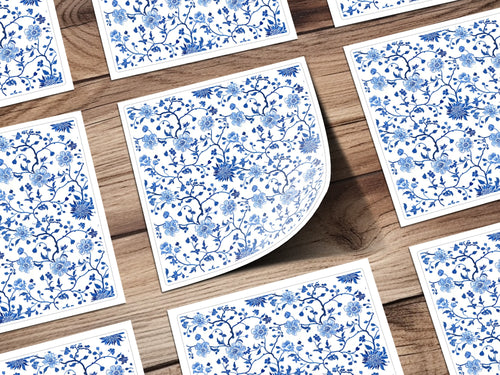 Elegant Floral Blue and White Pattern Art Print