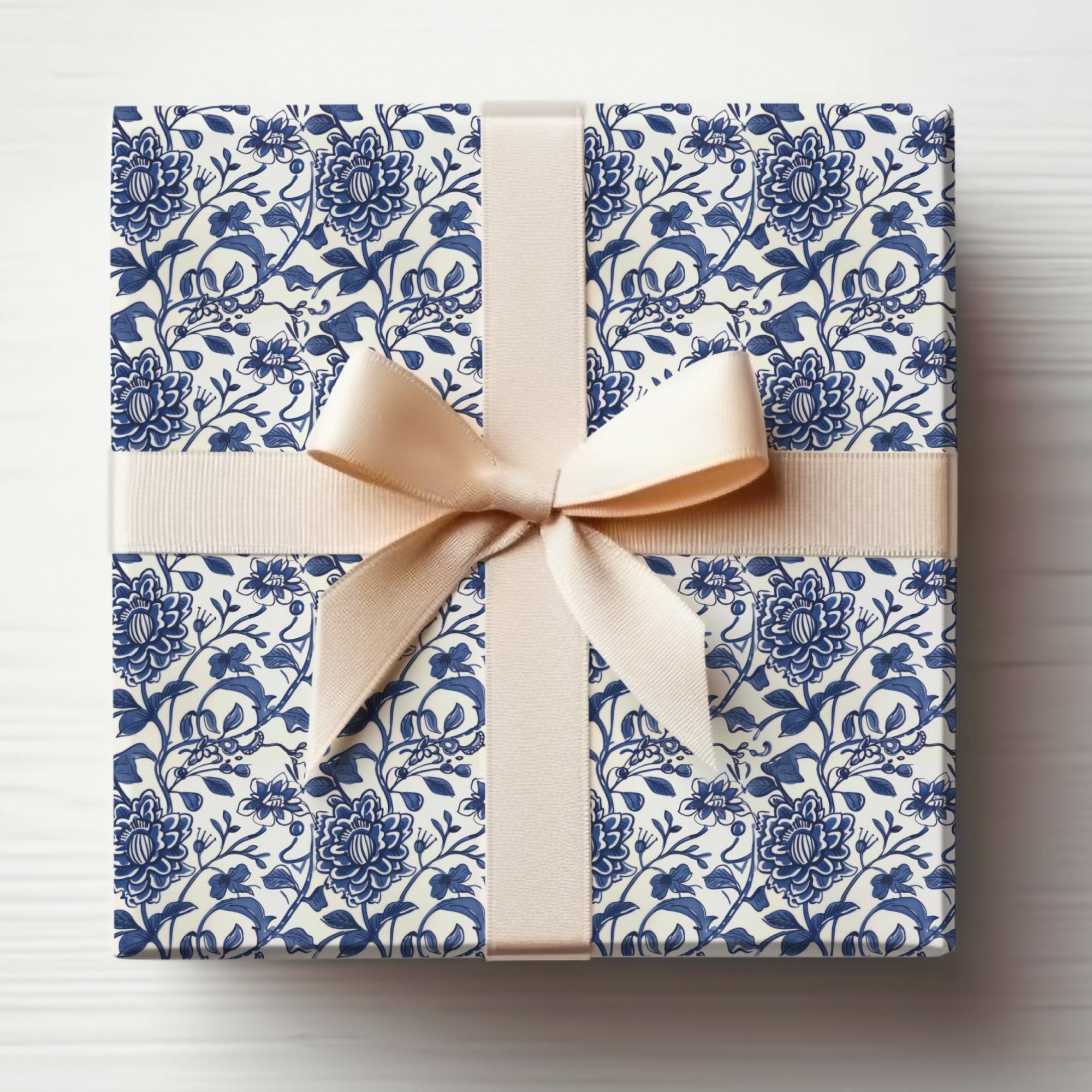 Elegant White and Blue Floral Pattern Gift Wrap