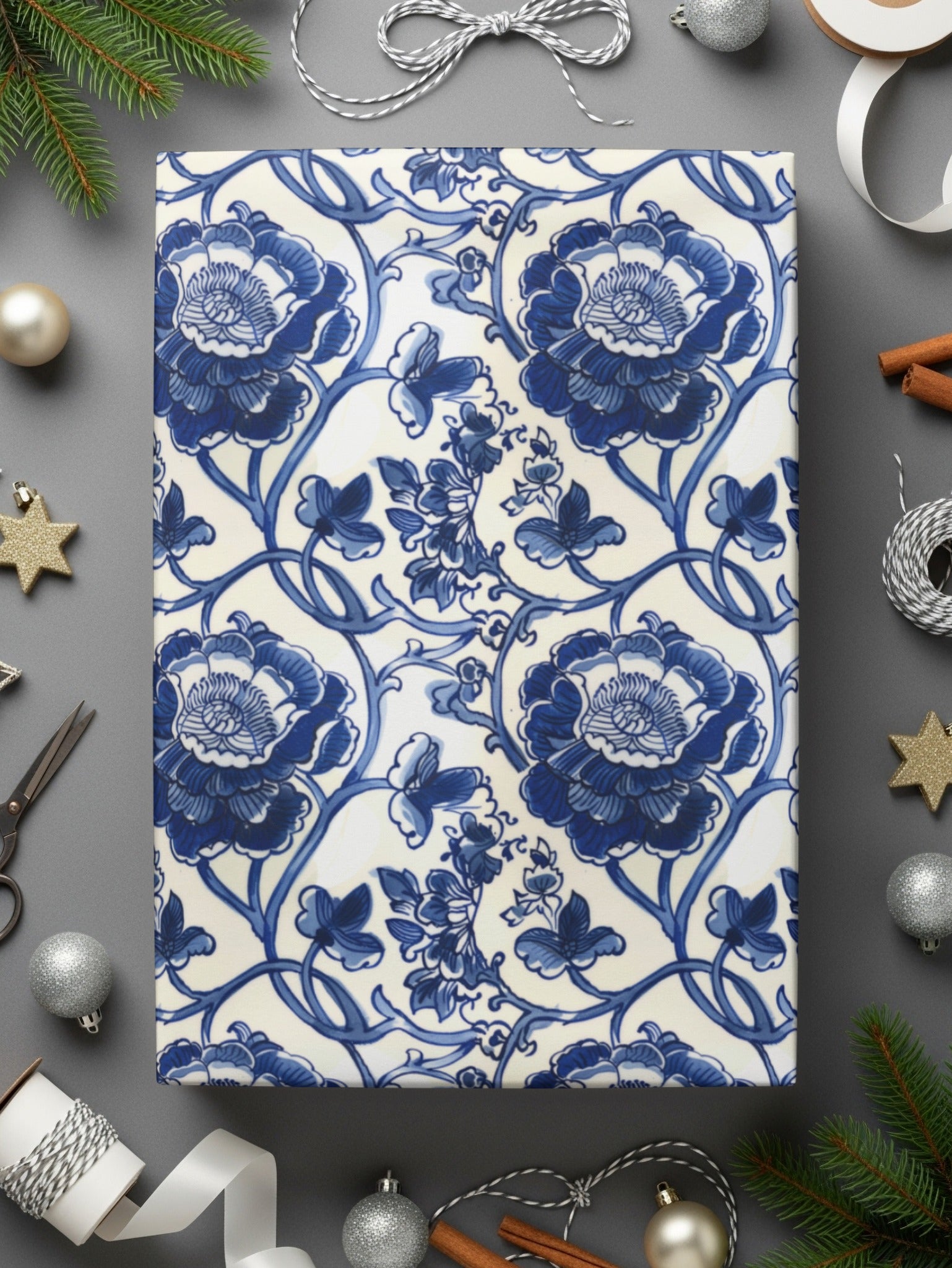 Elegant Blue Floral Gift Wrap for Special Occasions