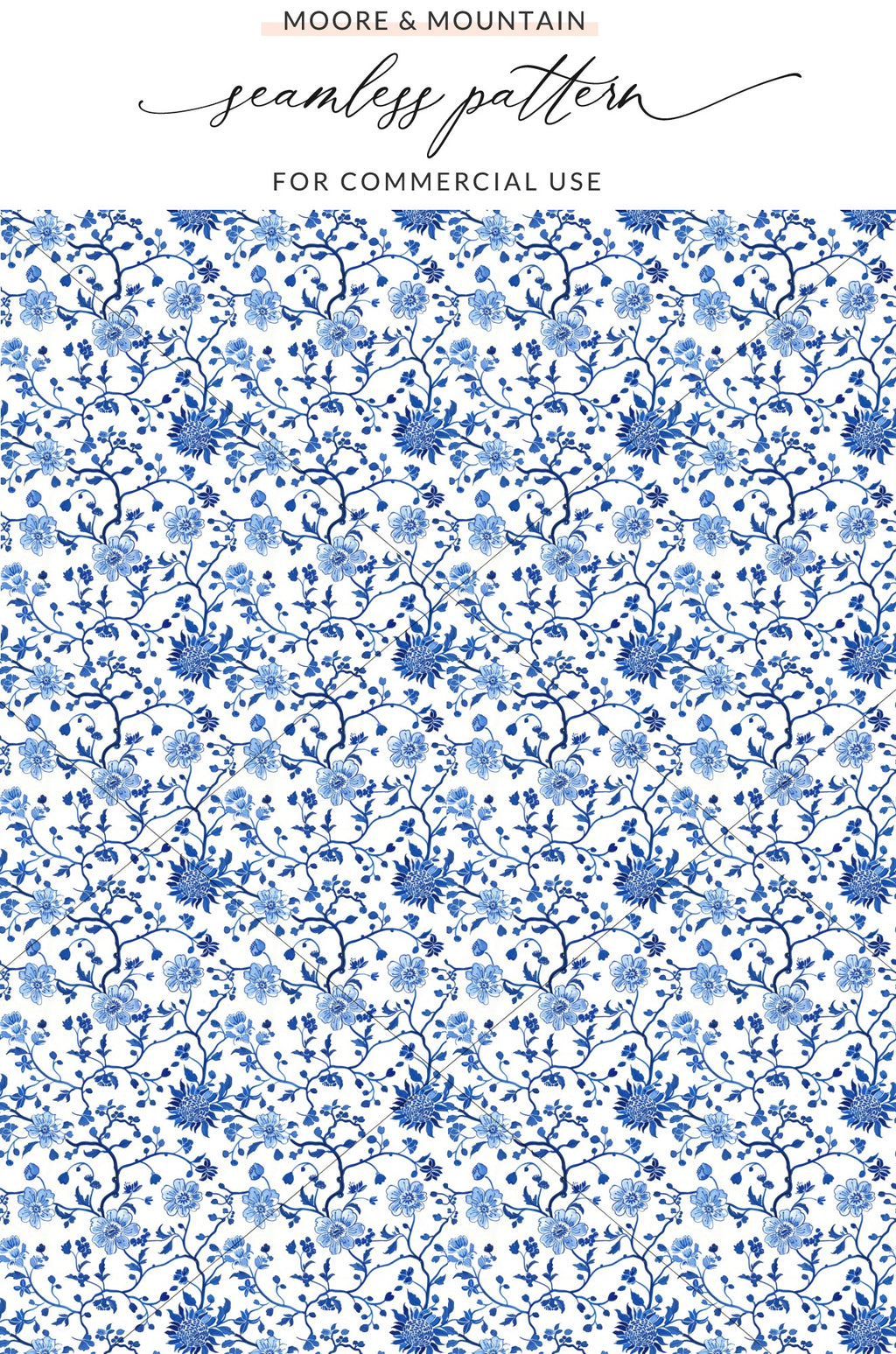 Blue Floral Seamless Pattern for Commercial Use