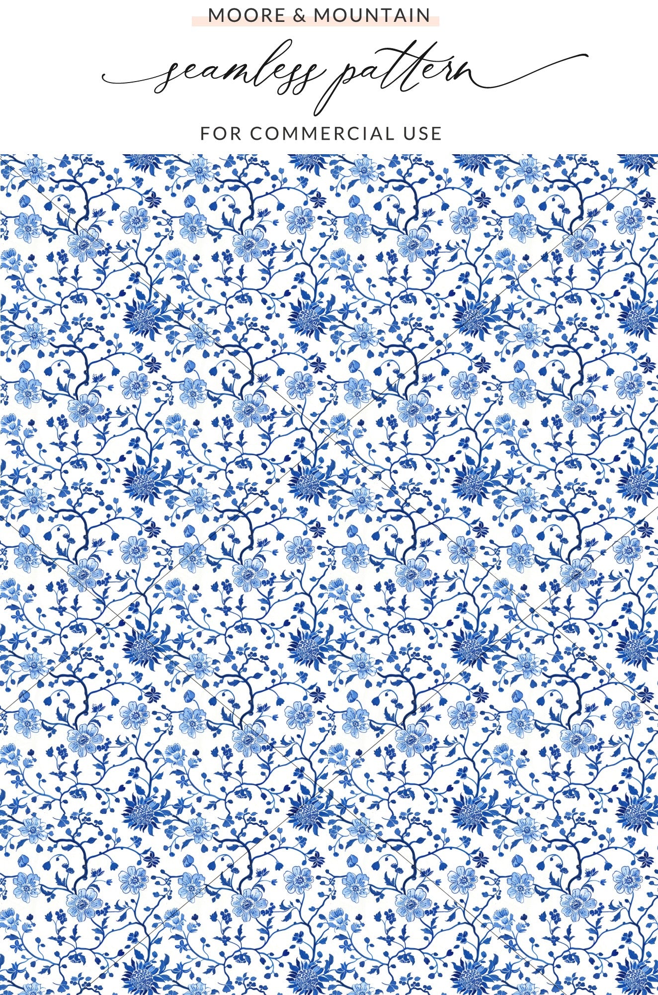 Blue Floral Seamless Pattern for Commercial Use