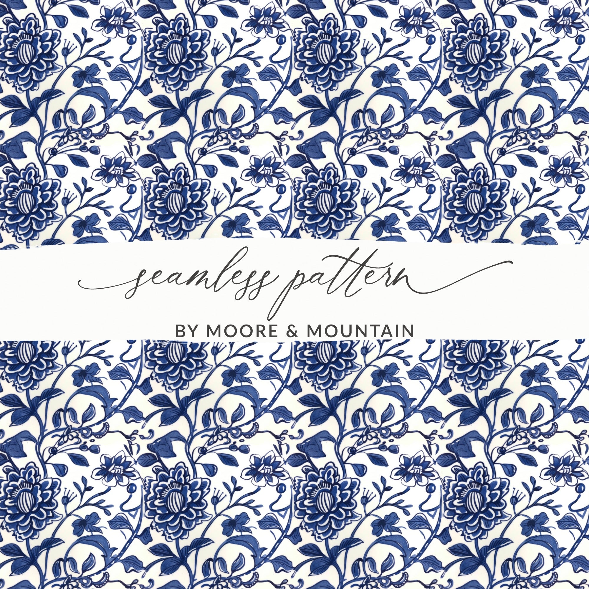 Elegant Blue Floral Seamless Pattern by Moore and Mountain