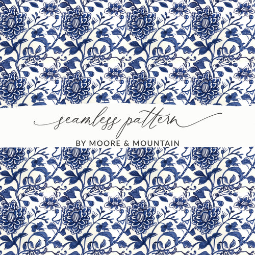 Elegant Blue Floral Seamless Pattern by Moore and Mountain