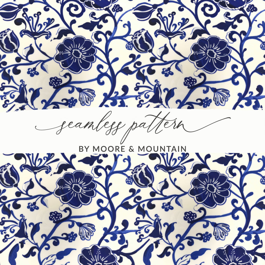Blue and White Floral Seamless Pattern Print Design