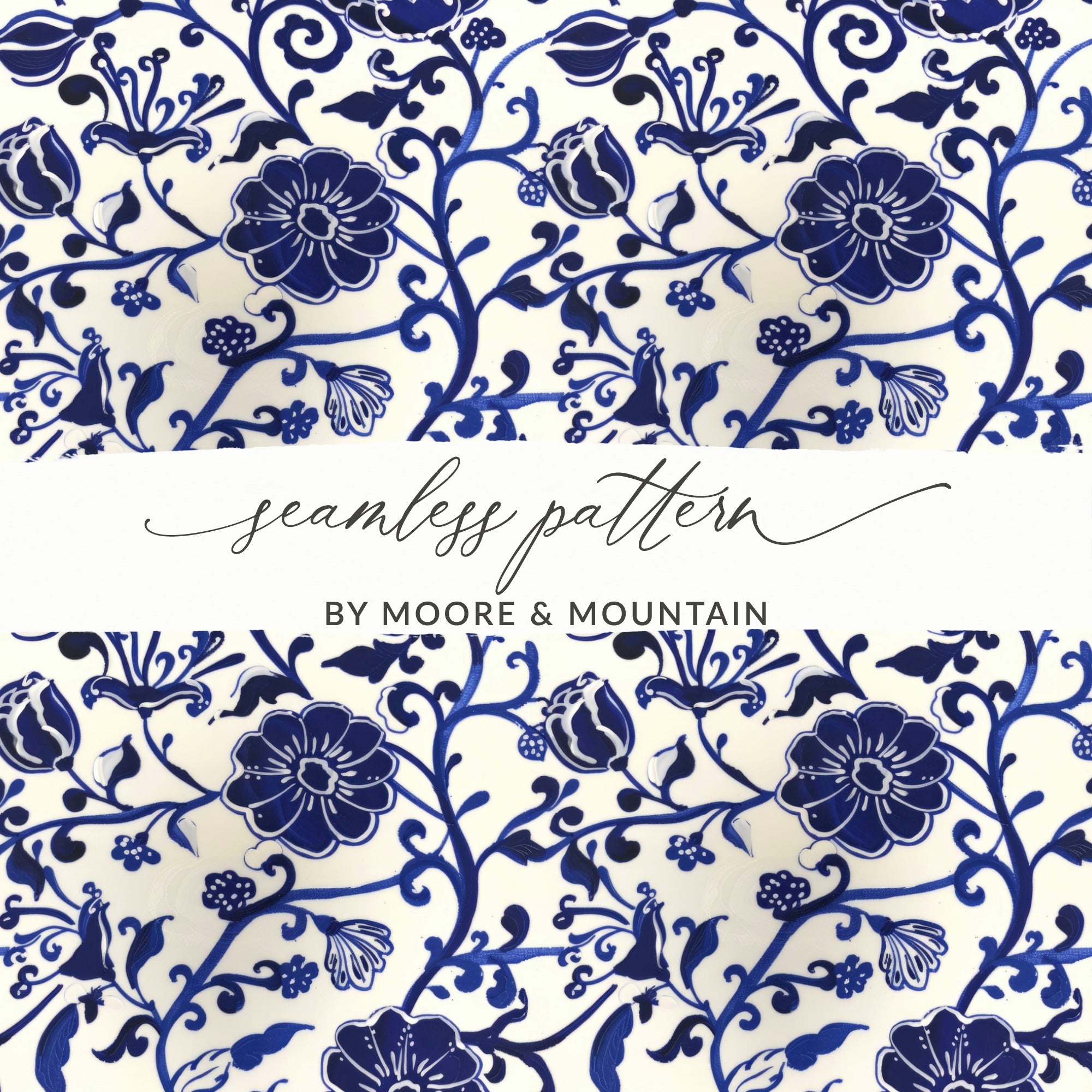 Blue and White Floral Seamless Pattern Print Design