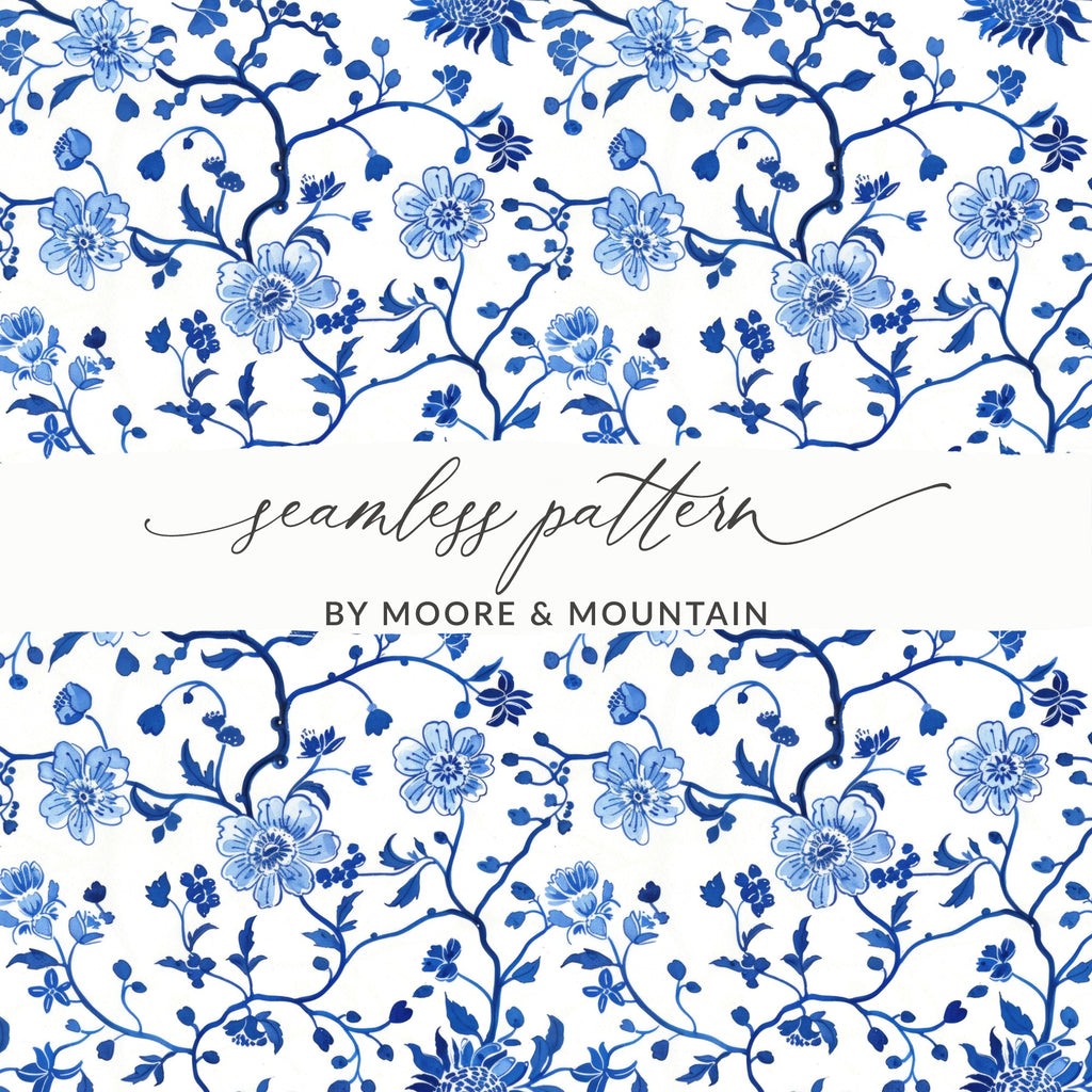 Blue Floral Seamless Pattern by Moore & Mountain