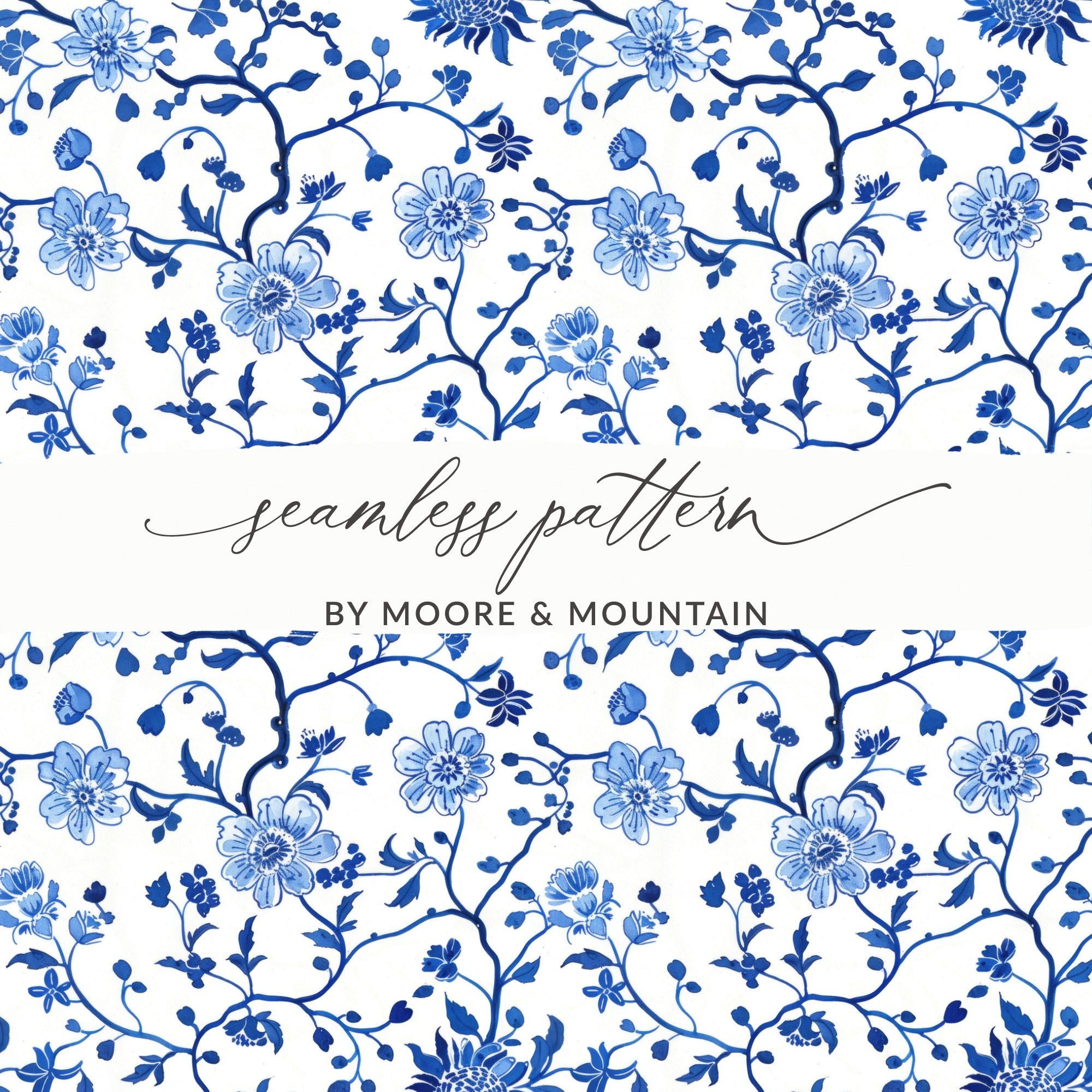 Blue Floral Seamless Pattern by Moore & Mountain
