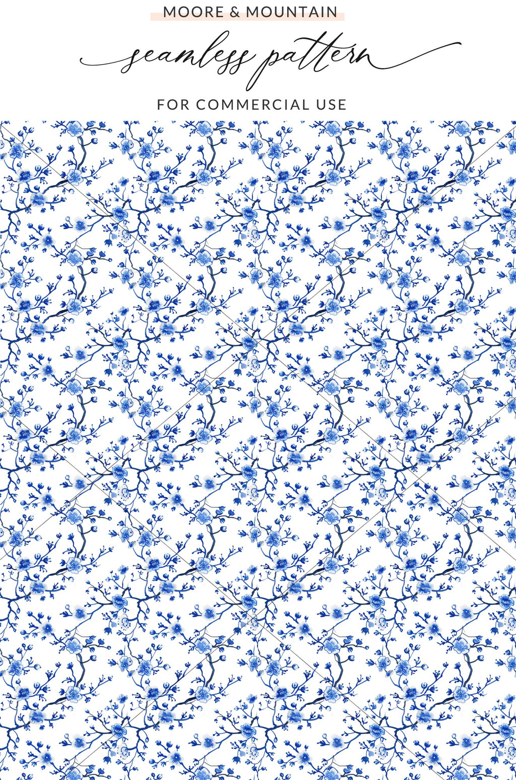 Blue Floral Seamless Pattern Moore Mountain Design