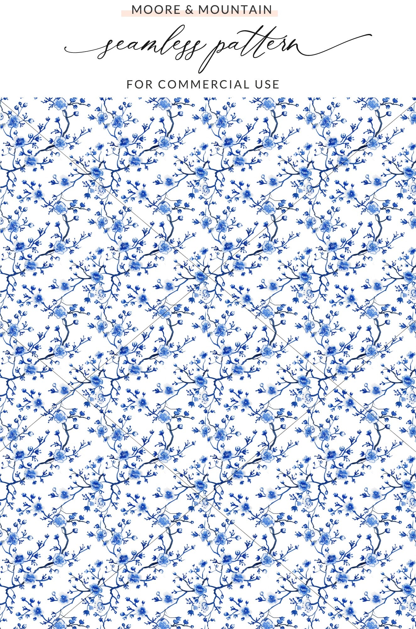 Blue Floral Seamless Pattern Moore Mountain Design