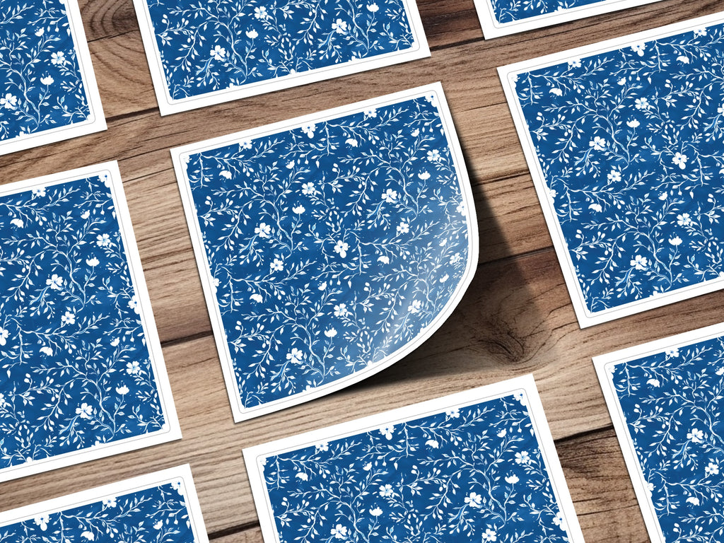 Blue and White Floral Pattern Decorative Stickers