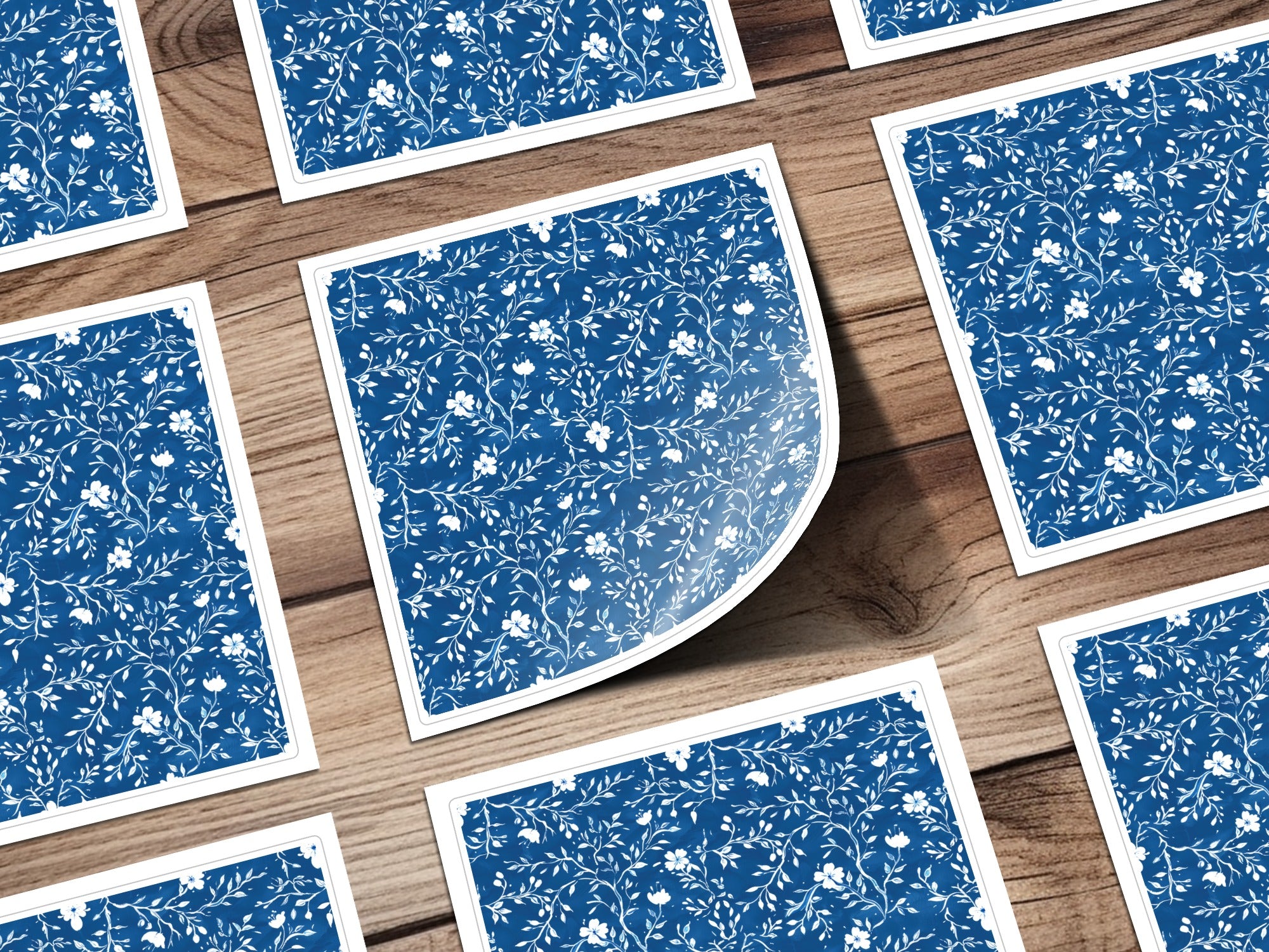 Blue and White Floral Pattern Decorative Stickers