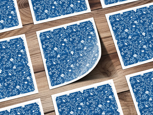 Blue and White Floral Pattern Decorative Stickers