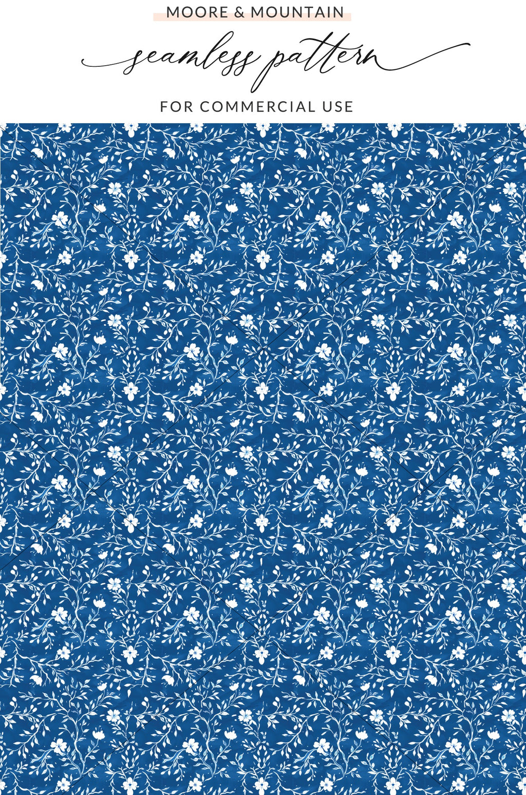 Blue and White Floral Seamless Pattern for Commercial Use