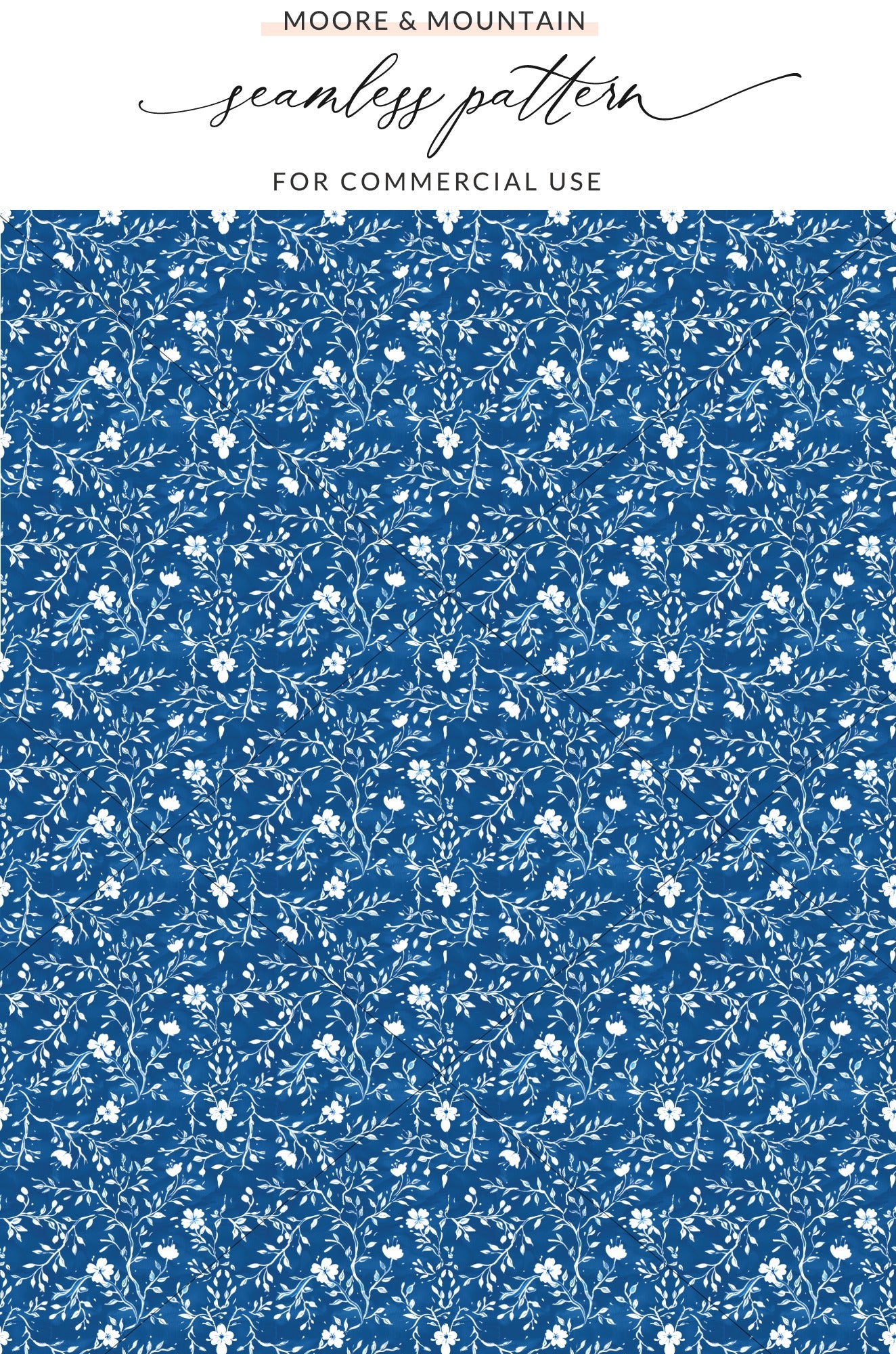 Blue and White Floral Seamless Pattern for Commercial Use
