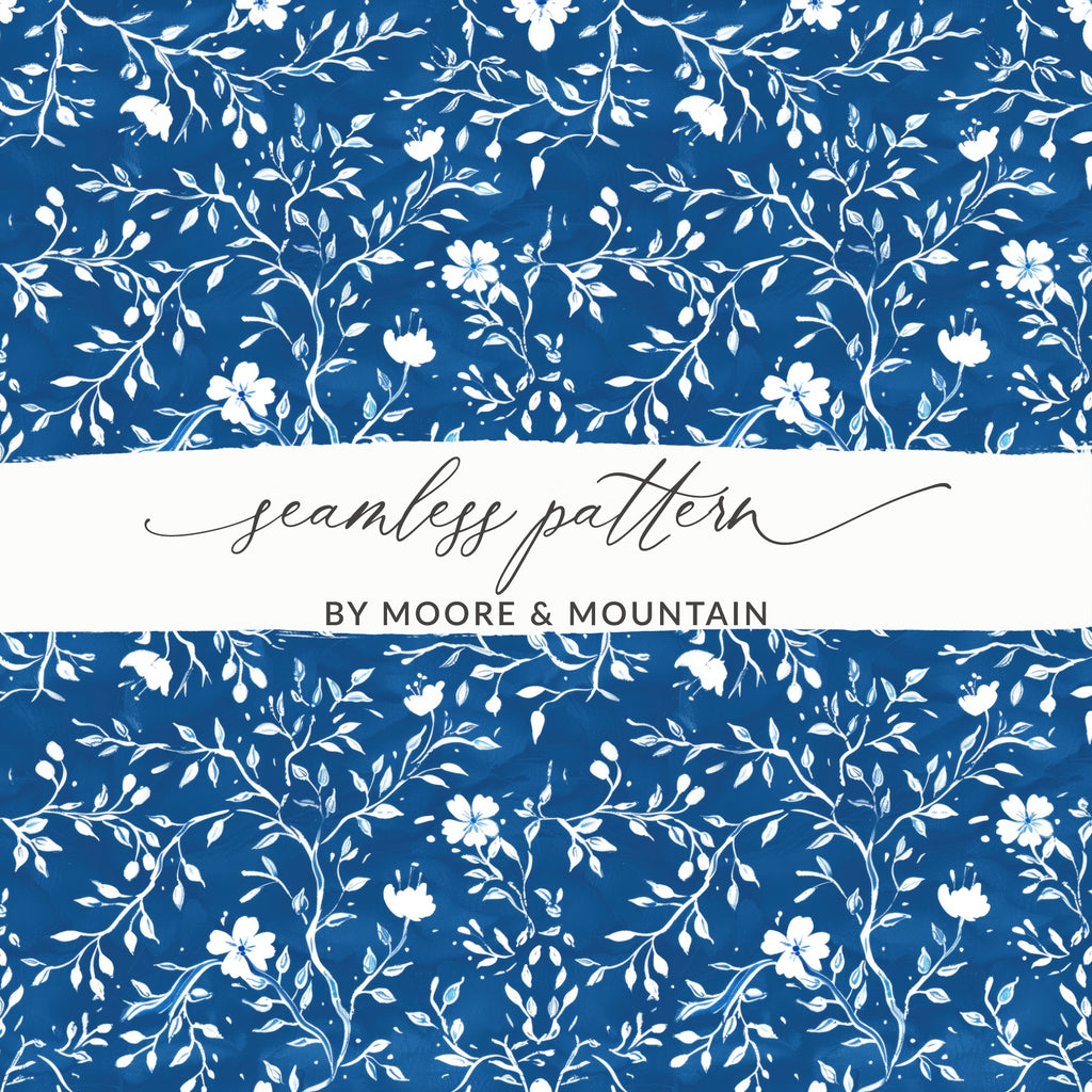 Blue and White Floral Seamless Pattern Design