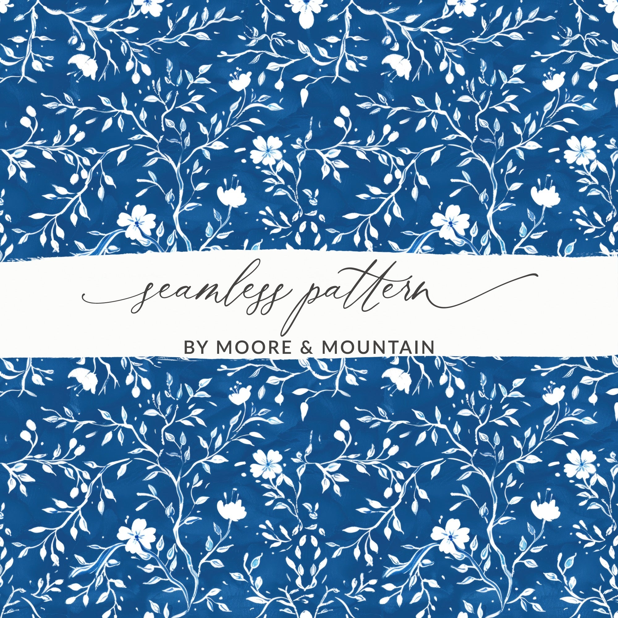 Blue and White Floral Seamless Pattern Design