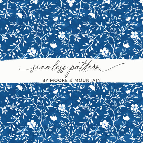 Blue and White Floral Seamless Pattern Design