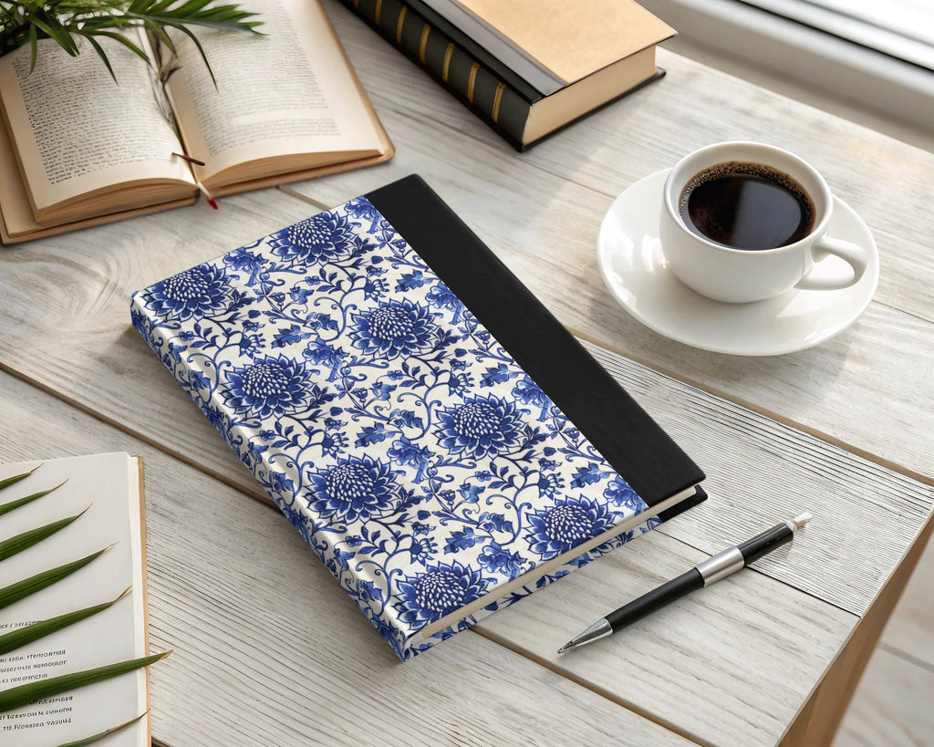 Blue Floral Pattern Hardcover Journal Notebook