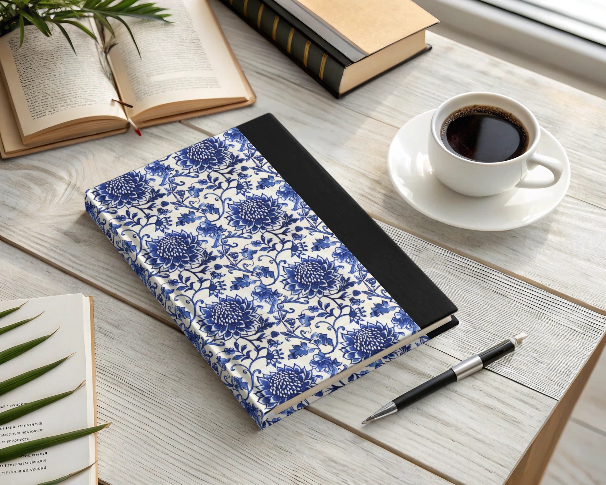 Blue Floral Pattern Hardcover Journal Notebook