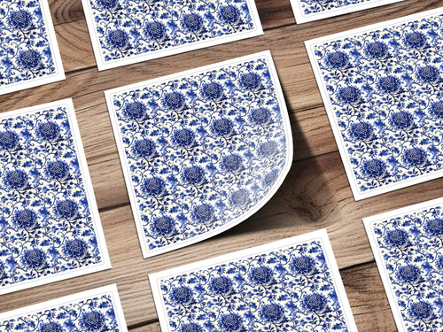Elegant Blue Floral Pattern Design Sticker Sheet
