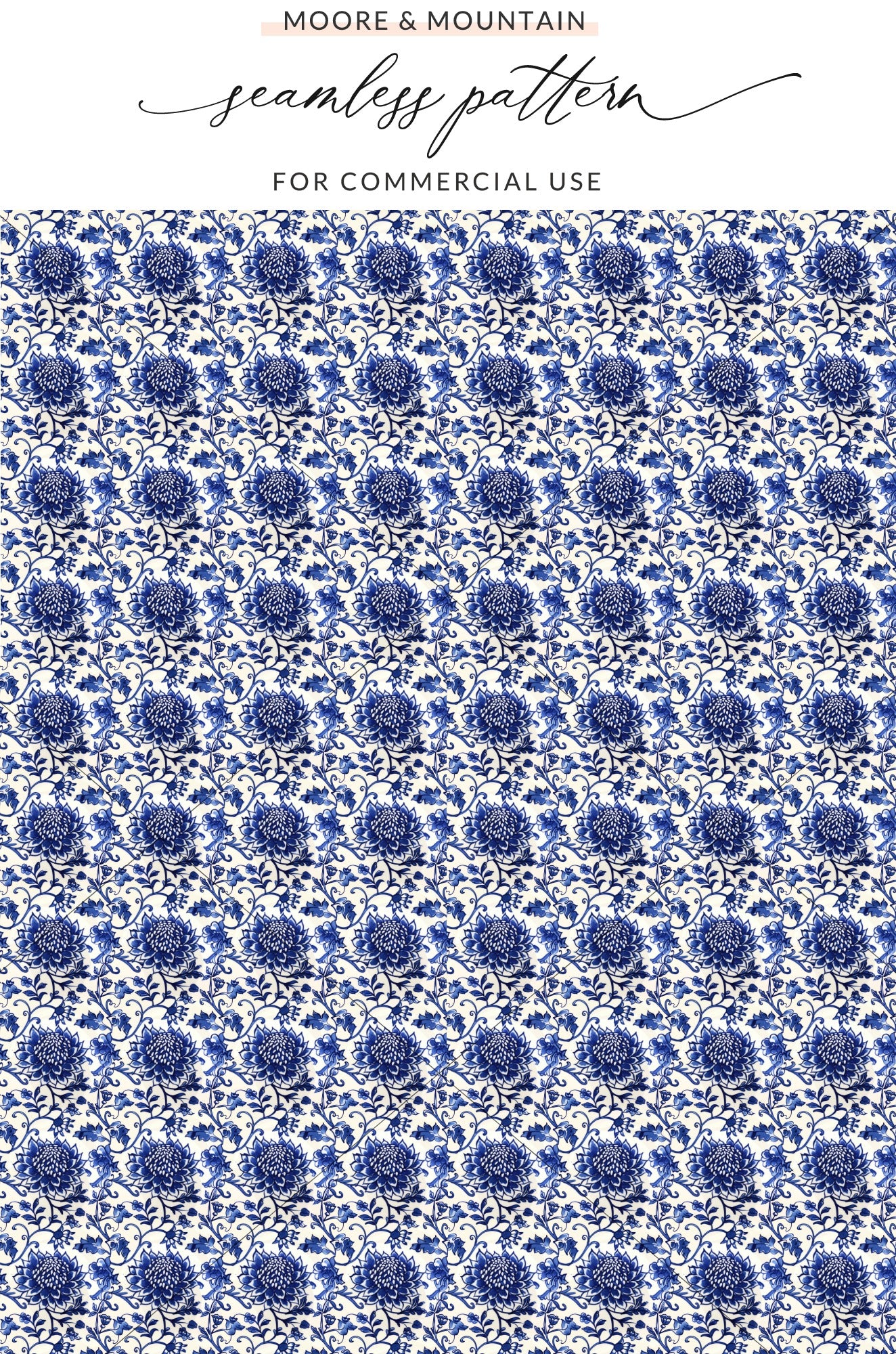 Elegant Blue and White Floral Seamless Pattern Design