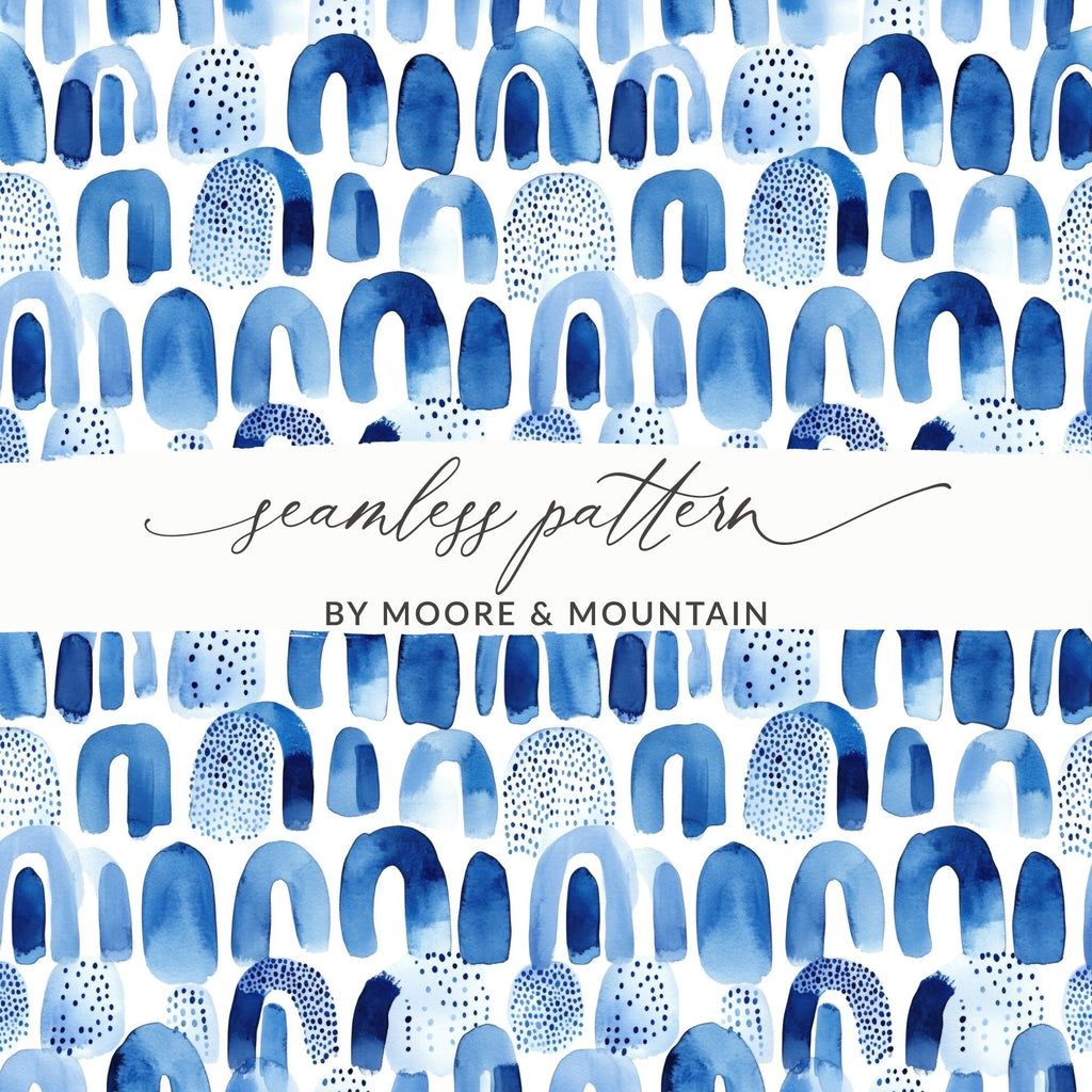 Blue Shibori Indigo Ink Seamless Watercolor Geometric Pattern Digital Paper, Abstract Indigo Digital Print, Watercolor Indigo Art - Moore and Mountain