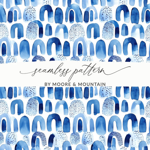 Blue Shibori Indigo Ink Seamless Watercolor Geometric Pattern Digital Paper, Abstract Indigo Digital Print, Watercolor Indigo Art - Moore and Mountain