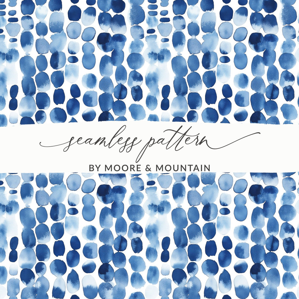 Blue Shibori Indigo Ink, Seamless Watercolor Geometric Pattern, Digital Paper, Fabric Design, Scrapbooking, Backgrounds, Graphic Design - Moore and Mountain
