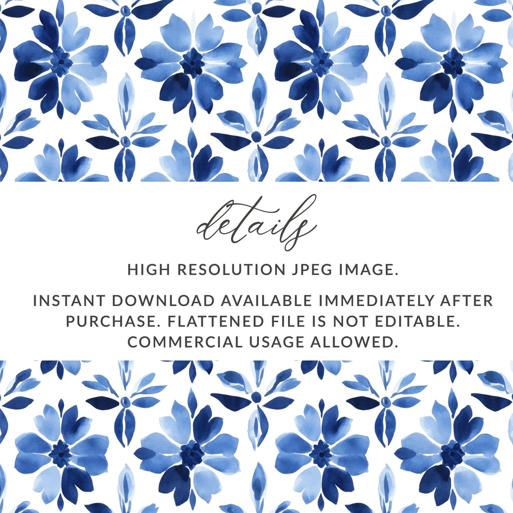 Blue Shibori Indigo Ink Seamless Watercolor Geometric Pattern, Digital Paper, Floral Design, Textile Print, Background Texture, Scrapbooking - Moore and Mountain