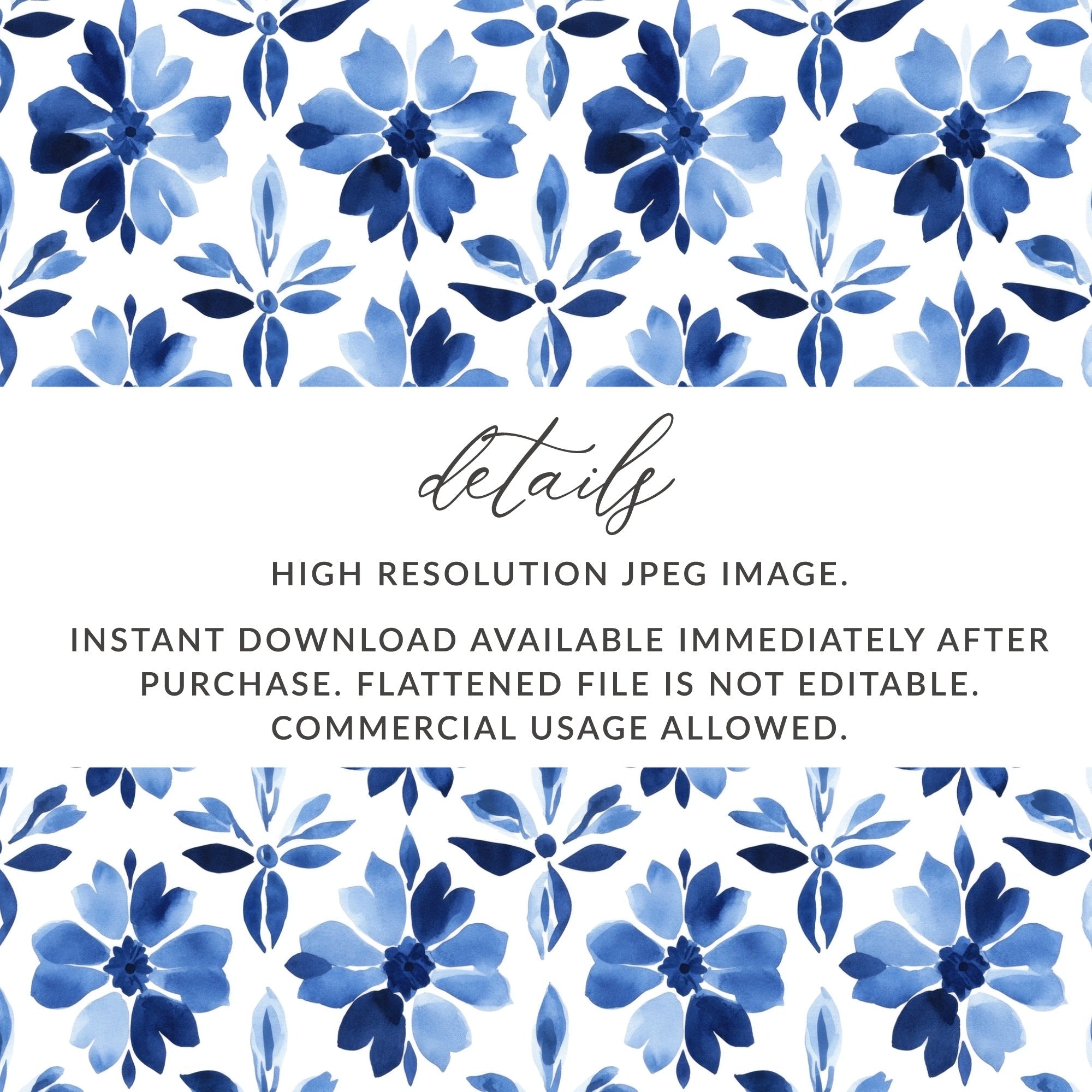 Blue Shibori Indigo Ink Seamless Watercolor Geometric Pattern, Digital Paper, Floral Design, Textile Print, Background Texture, Scrapbooking - Moore and Mountain