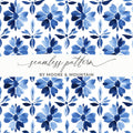 Blue Shibori Indigo Ink Seamless Watercolor Geometric Pattern, Digital Paper, Floral Design, Textile Print, Background Texture, Scrapbooking - Moore and Mountain
