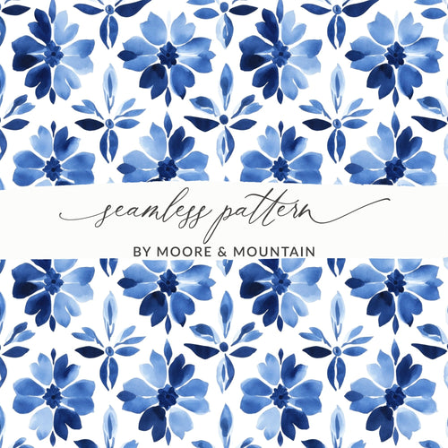 Blue Shibori Indigo Ink Seamless Watercolor Geometric Pattern, Digital Paper, Floral Design, Textile Print, Background Texture, Scrapbooking - Moore and Mountain