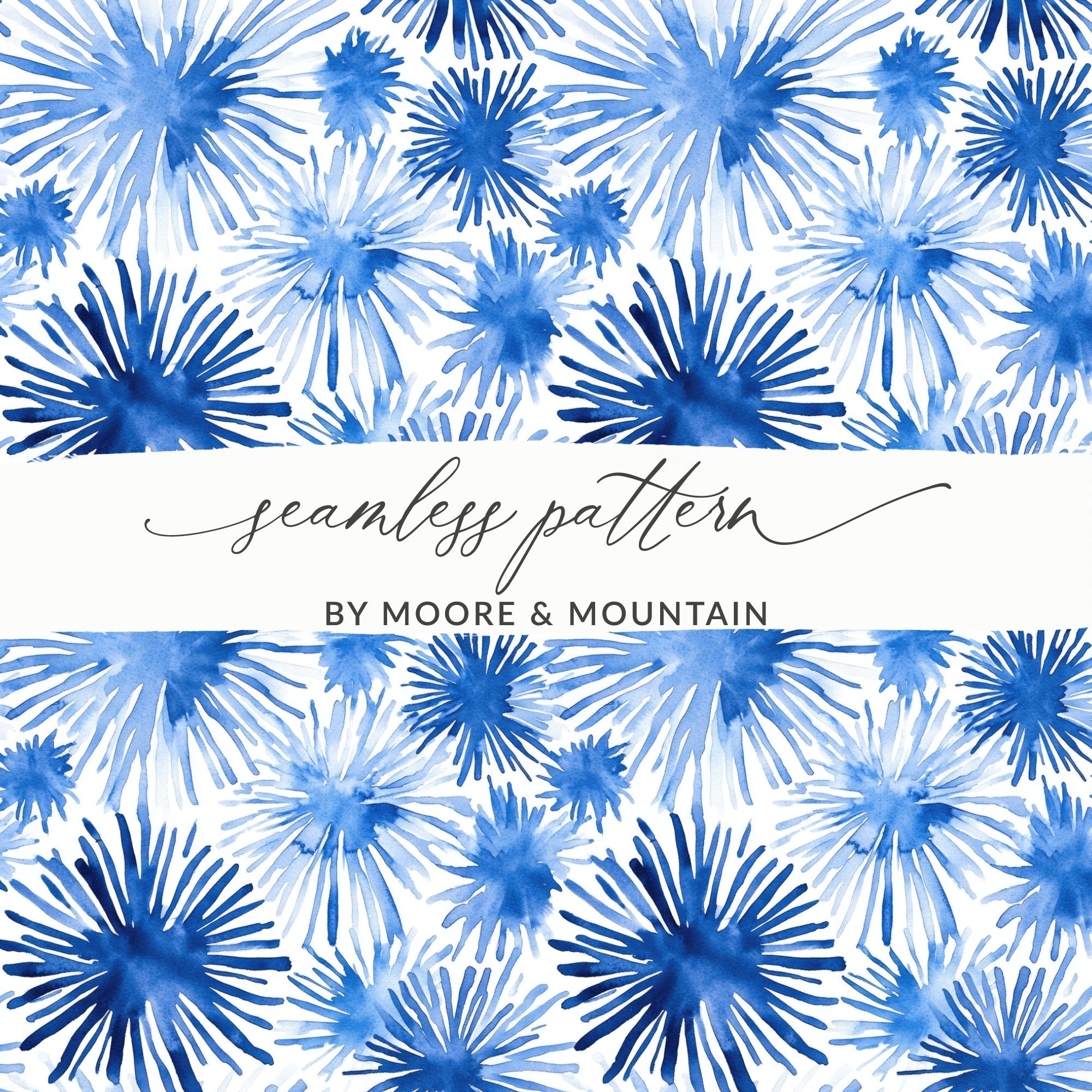 Blue Shibori Indigo Ink Seamless Watercolor Geometric Pattern, Digital Paper, Modern Fabric Design, Repeat Pattern, Indigo Shibori Texture - Moore and Mountain