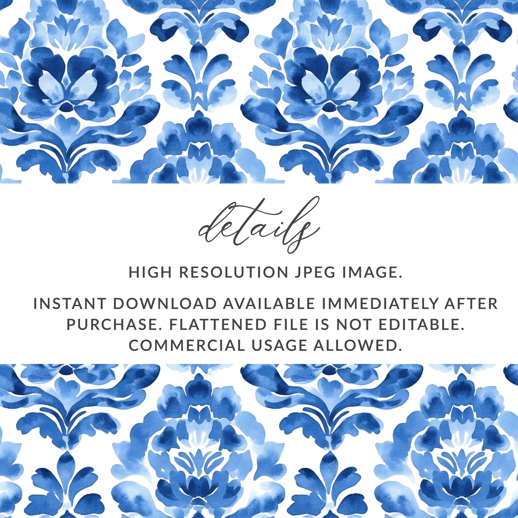 Blue Shibori Indigo Ink Seamless Watercolor Geometric Pattern Digital Product, Floral Damask, Indigo Texture, Fabric Design, Scrapbooking - Moore and Mountain