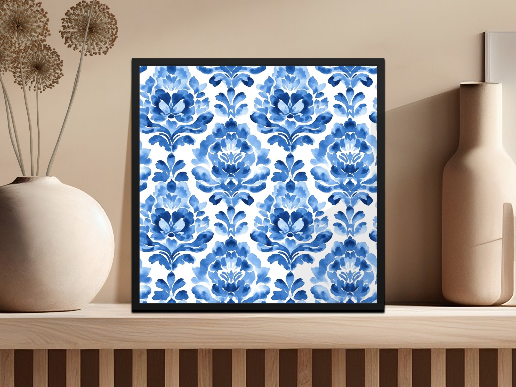 Blue Shibori Indigo Ink Seamless Watercolor Geometric Pattern Digital Product, Floral Damask, Indigo Texture, Fabric Design, Scrapbooking - Moore and Mountain