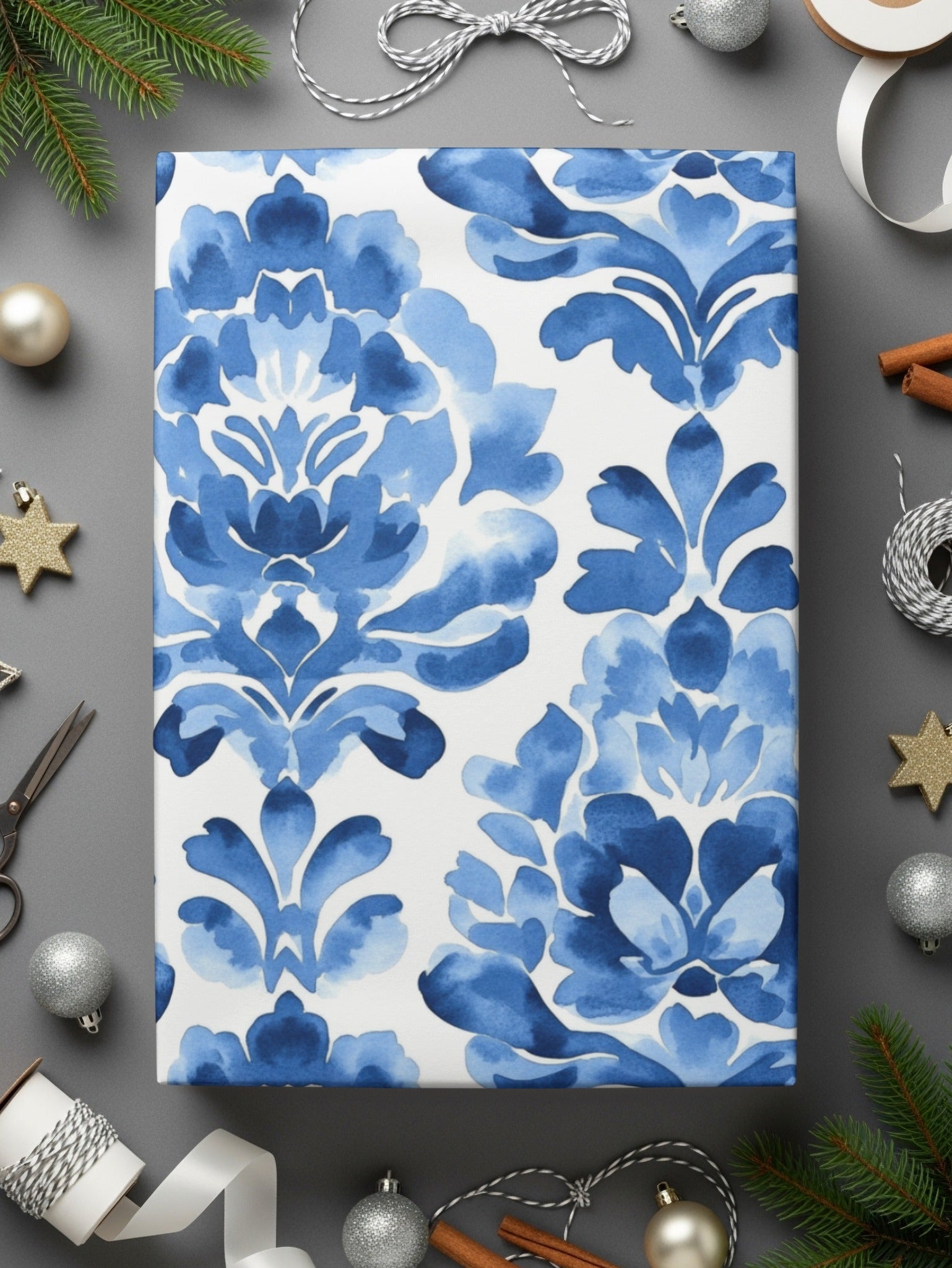 Blue Shibori Indigo Ink Seamless Watercolor Geometric Pattern Digital Product, Floral Damask, Indigo Texture, Fabric Design, Scrapbooking - Moore and Mountain