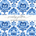 Blue Shibori Indigo Ink Seamless Watercolor Geometric Pattern Digital Product, Floral Damask, Indigo Texture, Fabric Design, Scrapbooking - Moore and Mountain