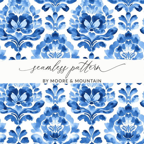 Blue Shibori Indigo Ink Seamless Watercolor Geometric Pattern Digital Product, Floral Damask, Indigo Texture, Fabric Design, Scrapbooking - Moore and Mountain