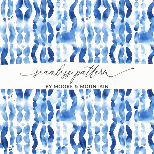 Blue Shibori Seamless Watercolor Geometric Pattern Digital, Indigo Ink Texture, Fabric Design, Scrapbooking Paper, Digital Background - Moore and Mountain