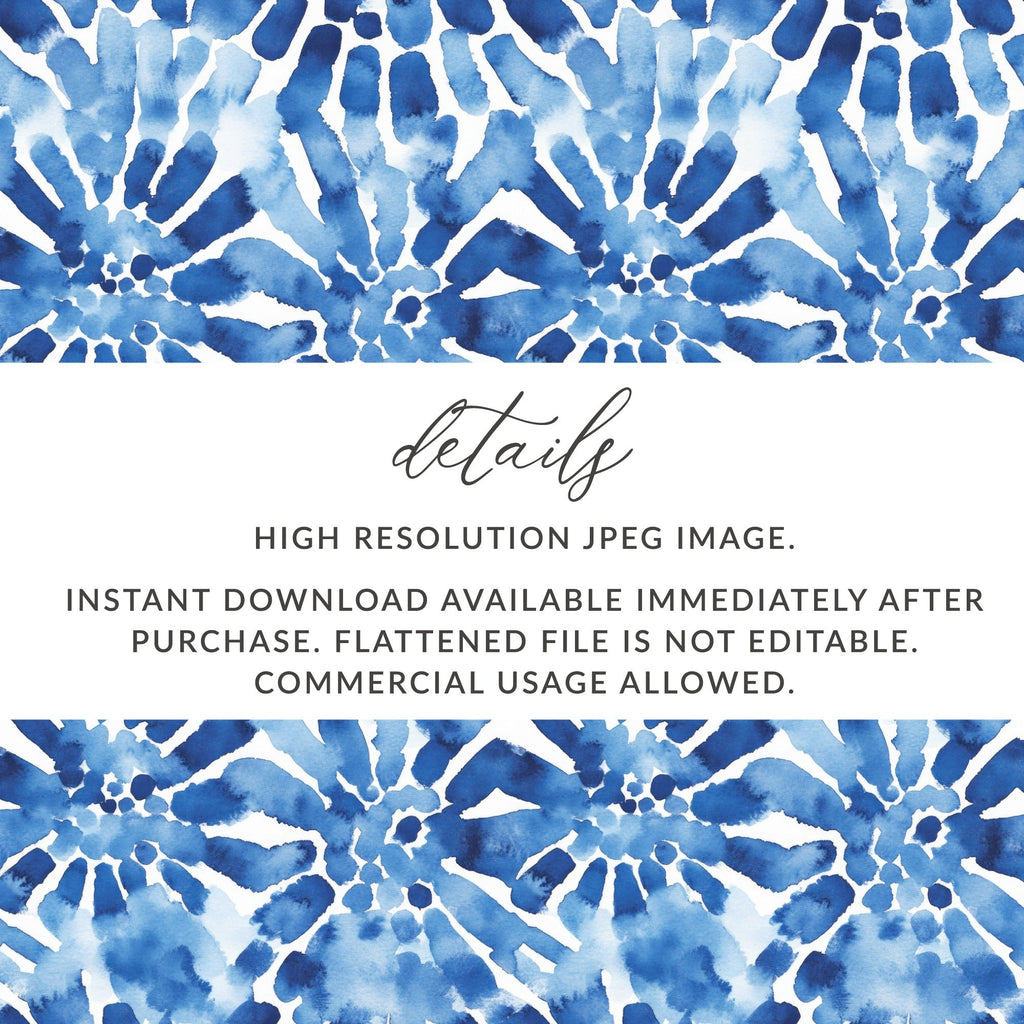 Blue Shibori Seamless Watercolor Geometric Pattern Digital, Indigo Ink Texture Print, Repeatable Design - Moore and Mountain
