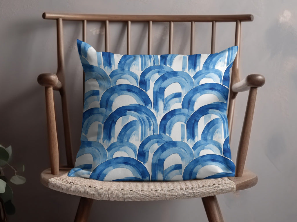 Blue Shibori Seamless Watercolor Geometric Pattern Digital, Indigo Ink Wash Texture, Modern Abstract Arches, Repeat Surface Design - Moore and Mountain
