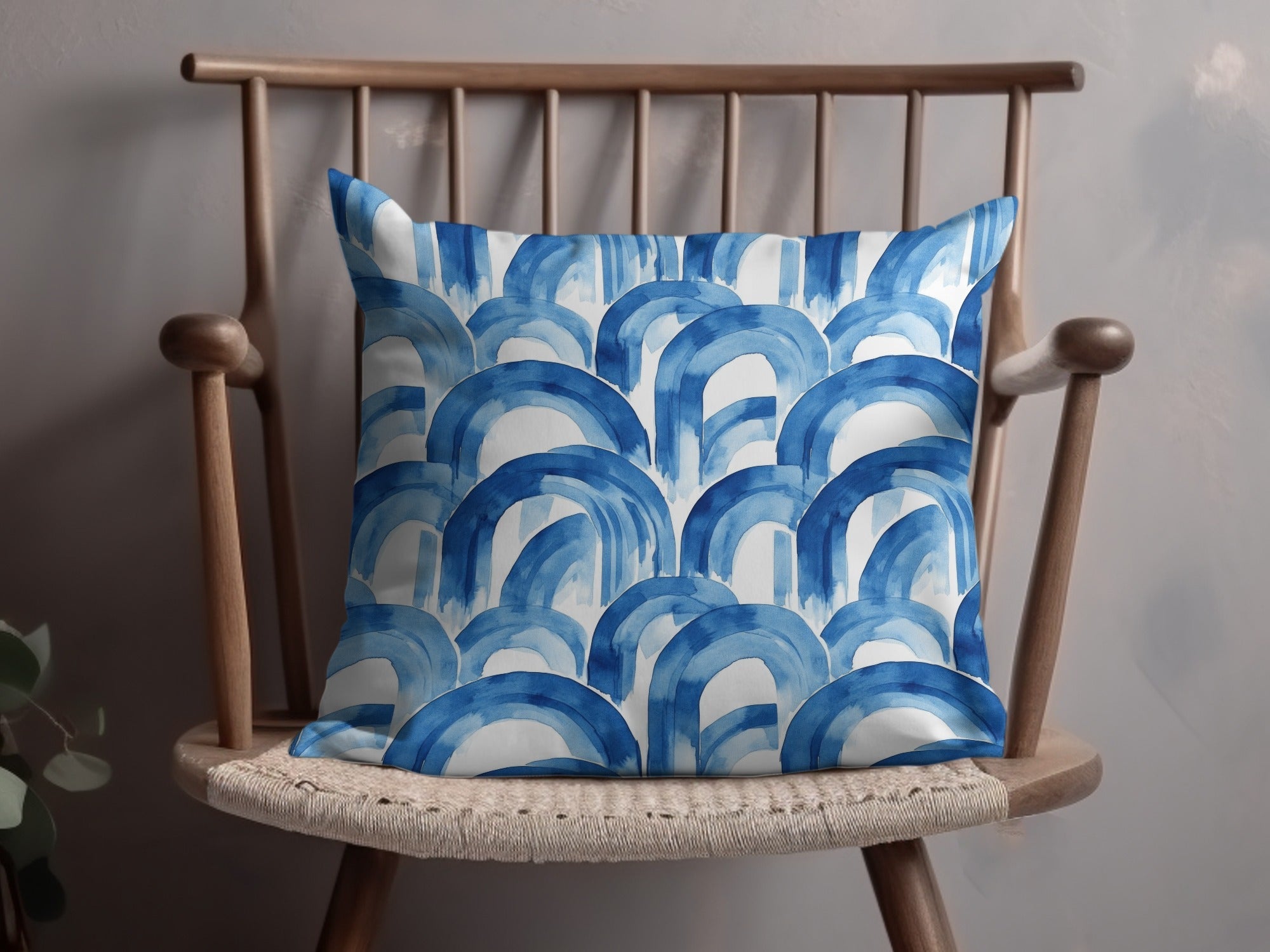 Blue Shibori Seamless Watercolor Geometric Pattern Digital, Indigo Ink Wash Texture, Modern Abstract Arches, Repeat Surface Design - Moore and Mountain