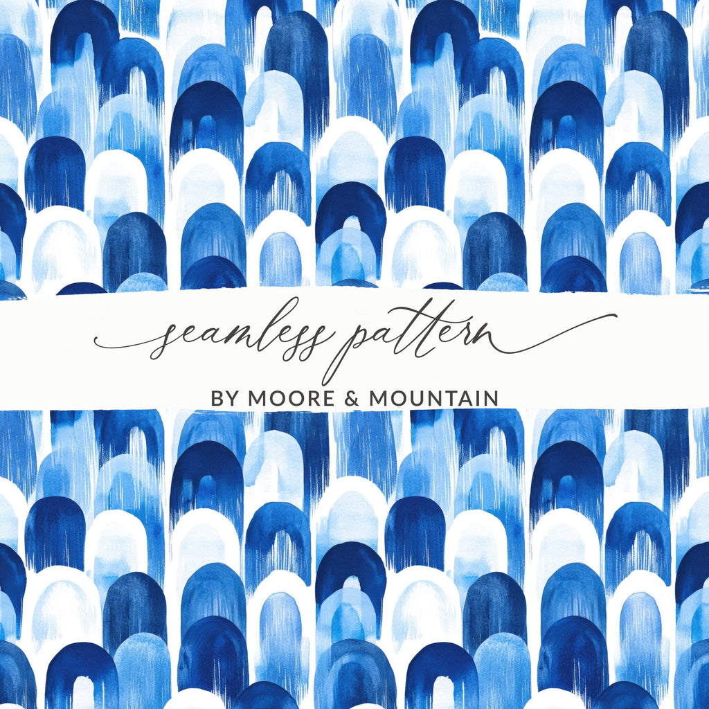 Blue Shibori Seamless Watercolor Geometric Pattern, Indigo Ink Digital Paper, Abstract Design, Textile Print, Scrapbooking, DIY Crafts - Moore and Mountain