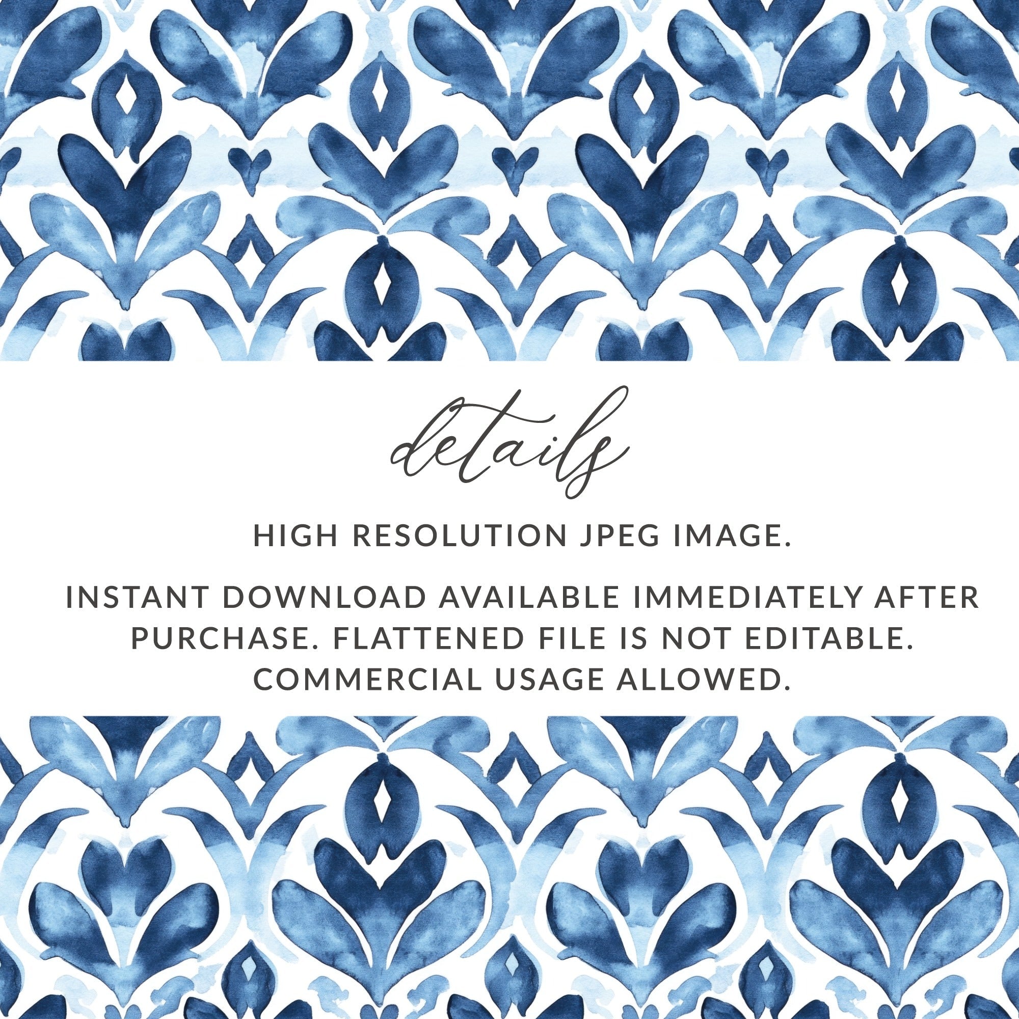 Blue Shibori Seamless Watercolor Geometric Pattern, Indigo Ink Digital Paper, Abstract Floral Repeat Pattern, Commercial Use Print - Moore and Mountain