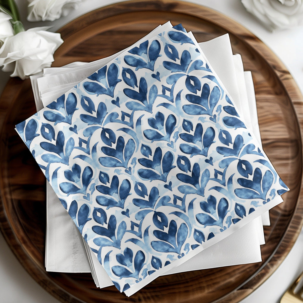 Blue Shibori Seamless Watercolor Geometric Pattern, Indigo Ink Digital Paper, Abstract Floral Repeat Pattern, Commercial Use Print - Moore and Mountain