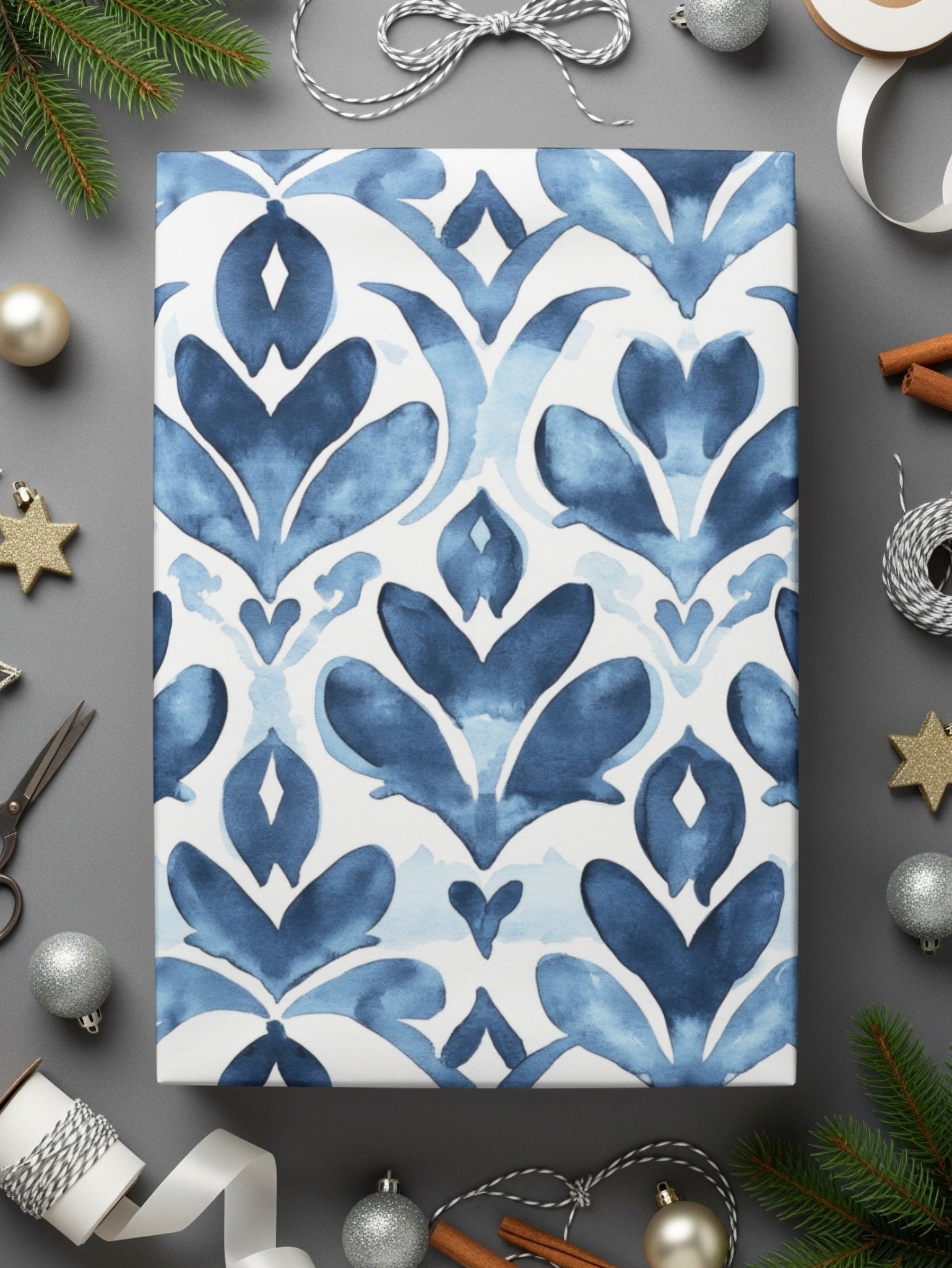 Blue Shibori Seamless Watercolor Geometric Pattern, Indigo Ink Digital Paper, Abstract Floral Repeat Pattern, Commercial Use Print - Moore and Mountain